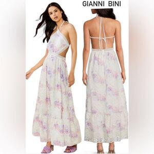 Gianni Bini Delaney Embroidered Eyelet Halter Cutout TieDye Maxi Dress in Cosmos